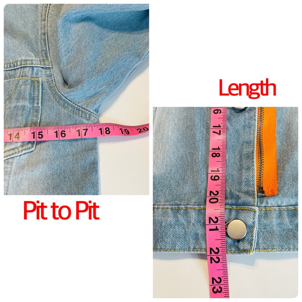 Lee Cooper Vtg 90s Blue Denim Orange Trim Button Asym Zip Classic Jean Jacket M - Picture 11 of 11